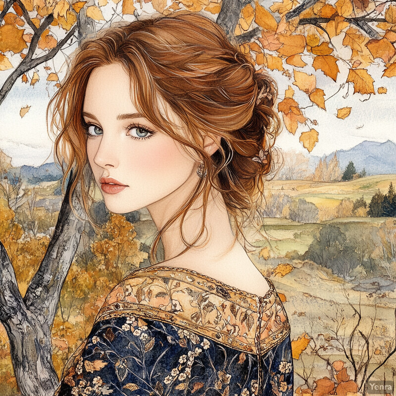 A serene image of a woman in an autumnal setting