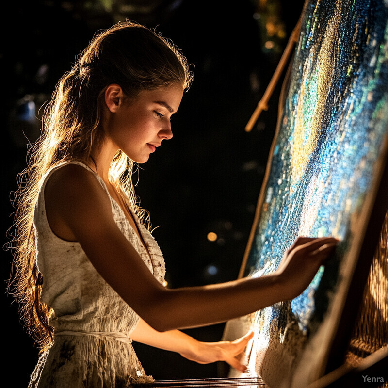 A young girl creates art outdoors