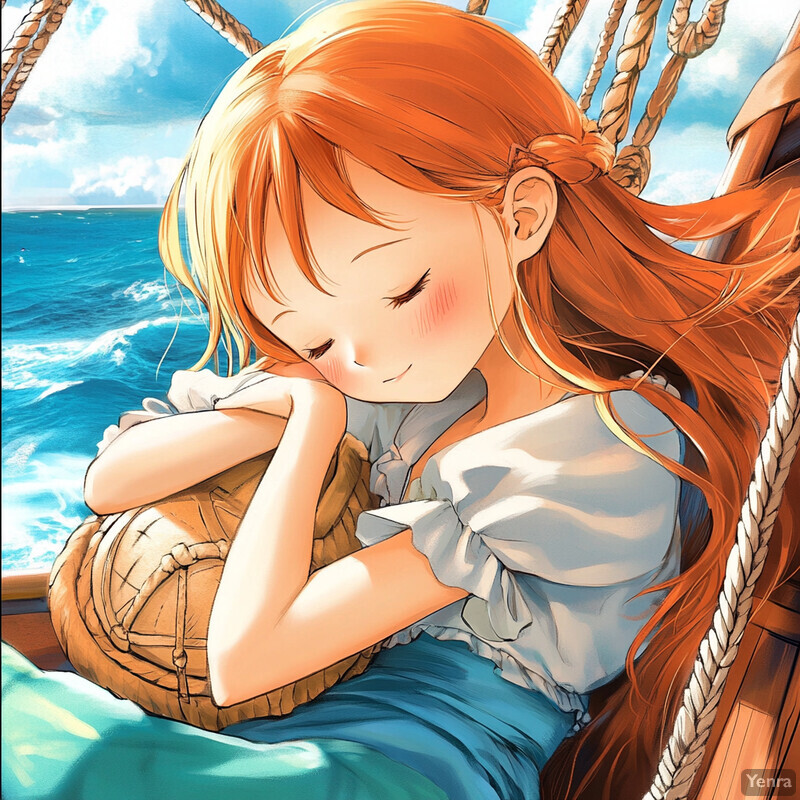 Anime-style illustration of a young girl on a boat