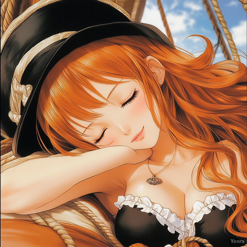 Anime-style illustration of a young woman in a pirate hat and corset top