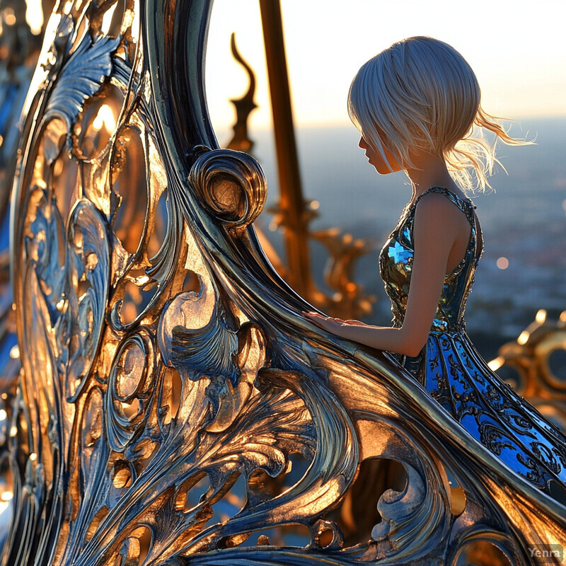 Woman on ornate balcony