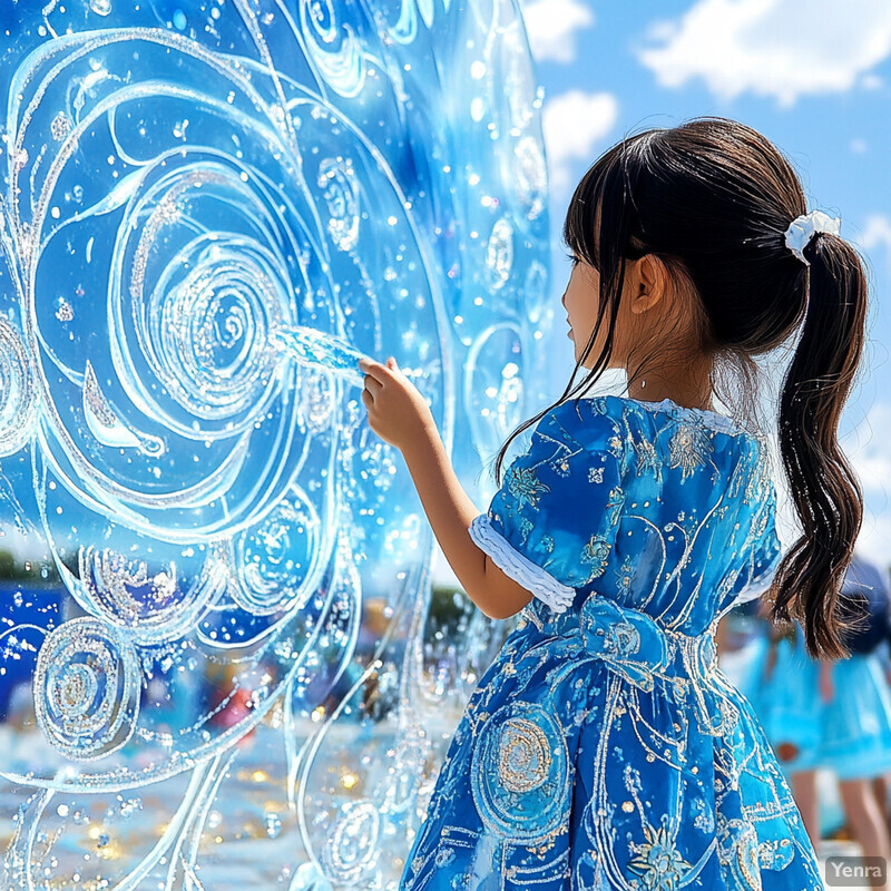 A young girl drawing on a large piece of paper or canvas