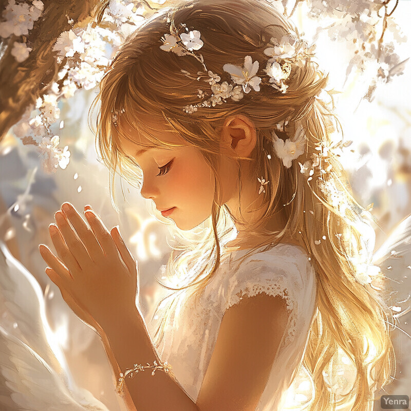 Angel with white flowers in her hair