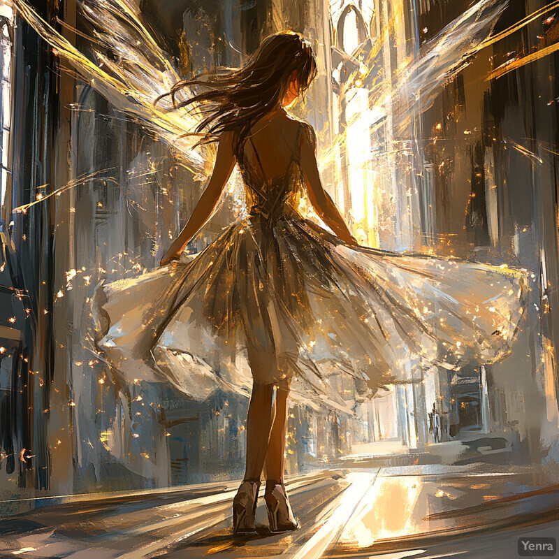 An angelic figure ascends in a grand cathedral setting