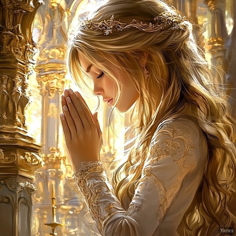 Woman praying in ornate setting