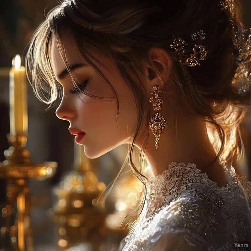 A serene and elegant scene of a woman in profile view