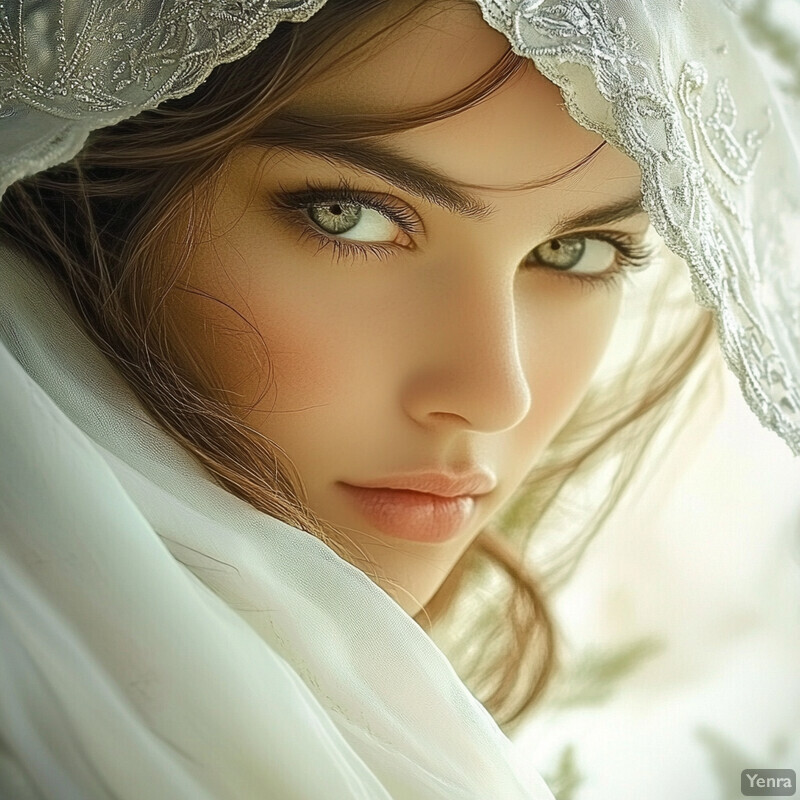 A captivating close-up portrait of a young woman with an ethereal quality to her features.