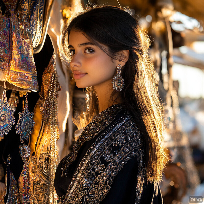 Woman posing in front of hanging items