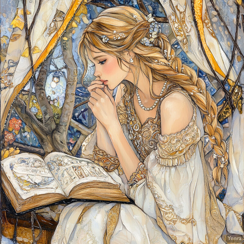 A woman lost in thought surrounded by an elegant setting