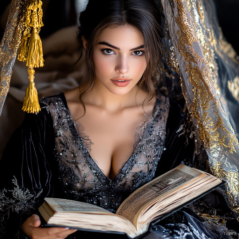 A serene and intimate moment captured in this image of a woman lost in her book