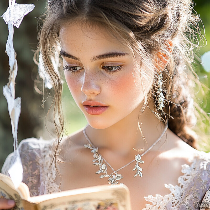 A young woman reads a book outdoors