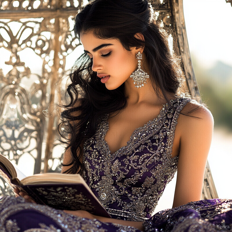 A woman reading a book in a luxurious setting