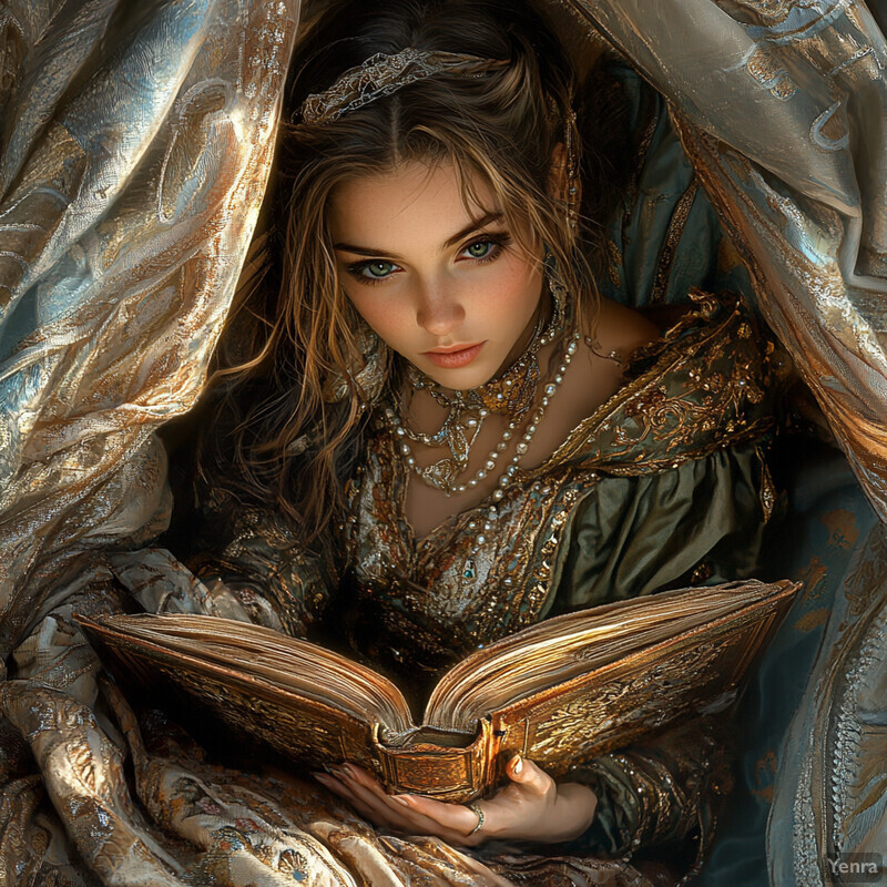 Woman Reading Ornate Book