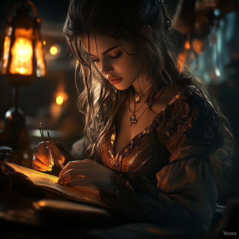 A woman reads by candlelight