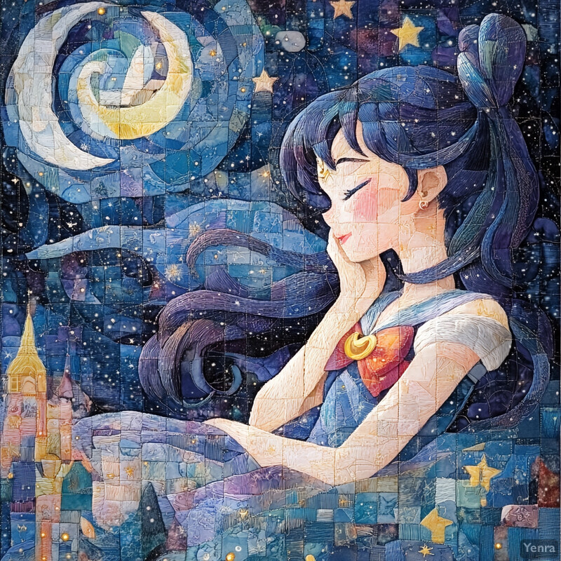 A mosaic-style artwork featuring Sailor Moon in vibrant colors and intricate detail.