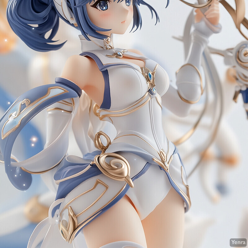 Anime-style figurine of a woman with blue hair and white outfit