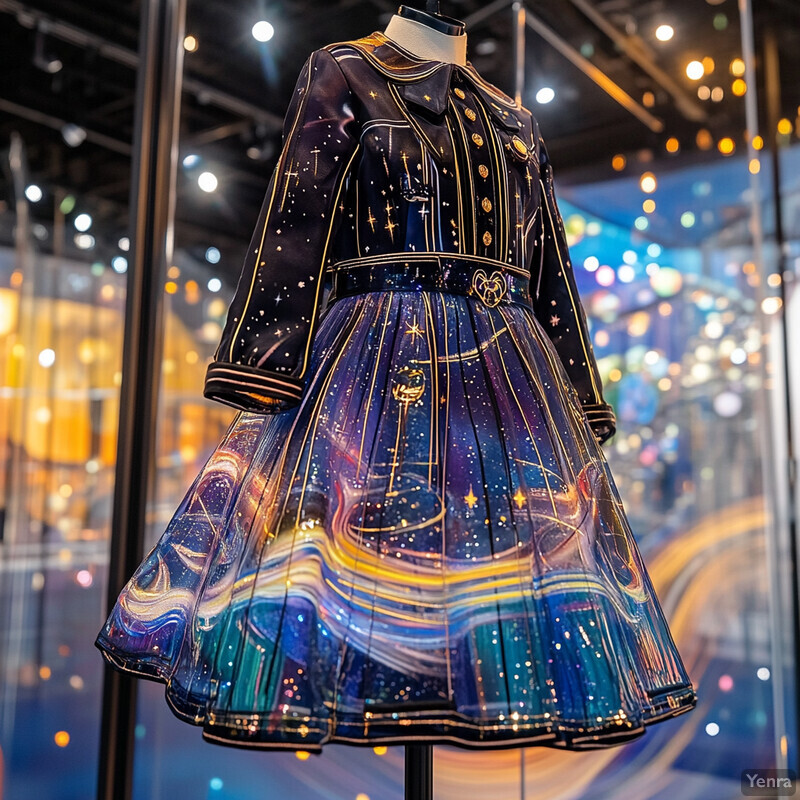 A celestial-themed dress on display in a store window