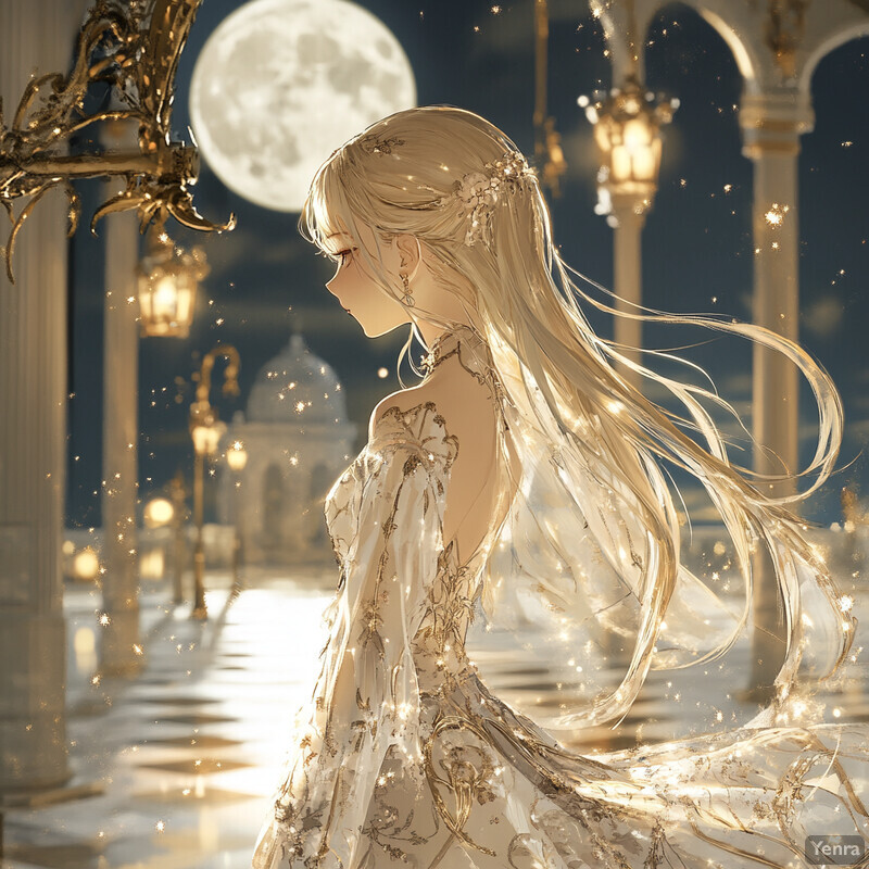 Anime-style illustration of a woman in front of a full moon