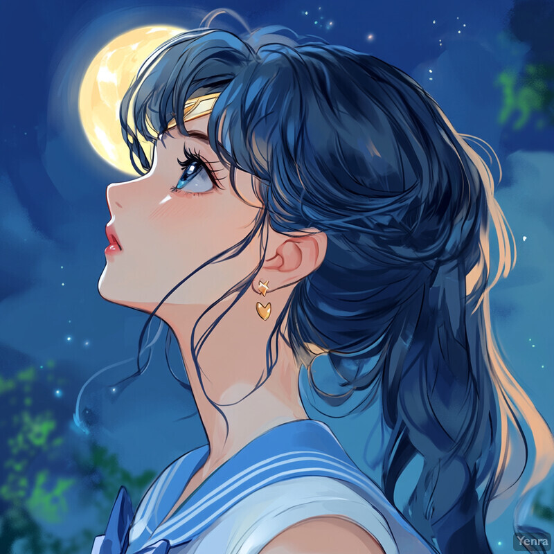 Sailor Moon gazing up at the moonlit sky