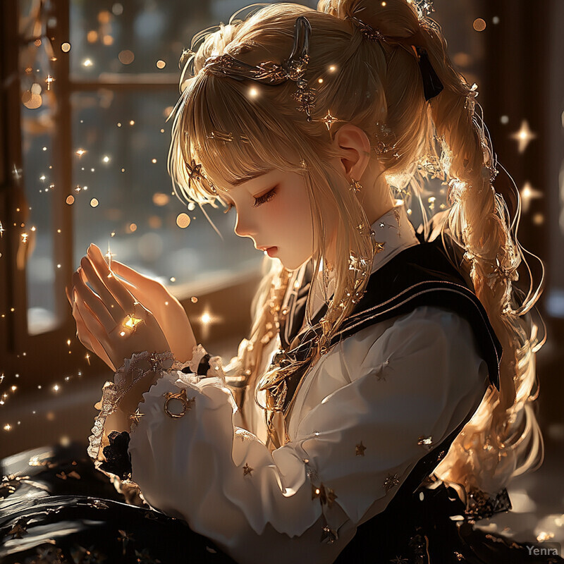 An anime-style girl in a state of contemplation, surrounded by a soft glow.