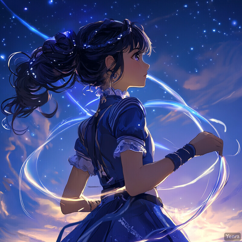 Anime-style illustration of a girl gazing at the starry sky