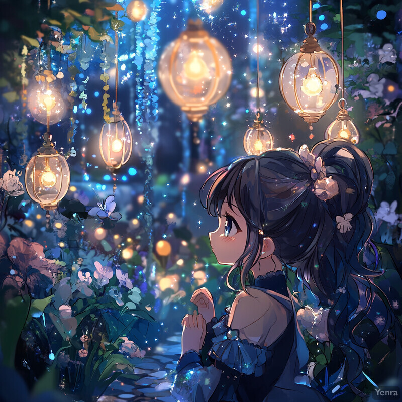 Anime girl gazing at a serene forest scene