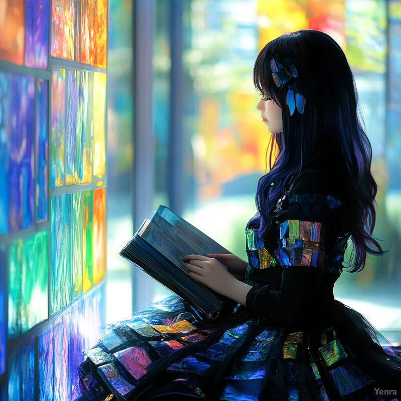 A young girl stands in front of a window, gazing out at the view beyond.