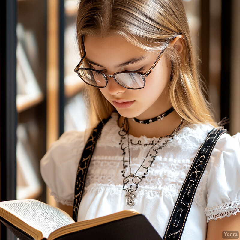 A young girl engrossed in reading a book