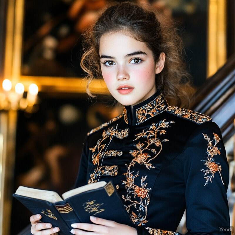 A woman engrossed in reading a book