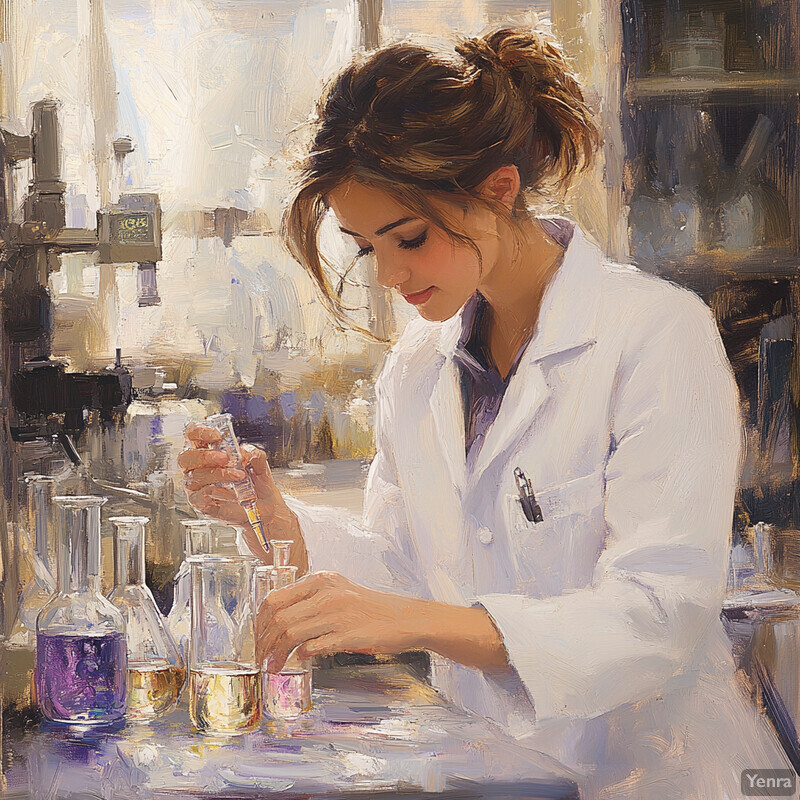 Woman in lab coat working at a laboratory bench