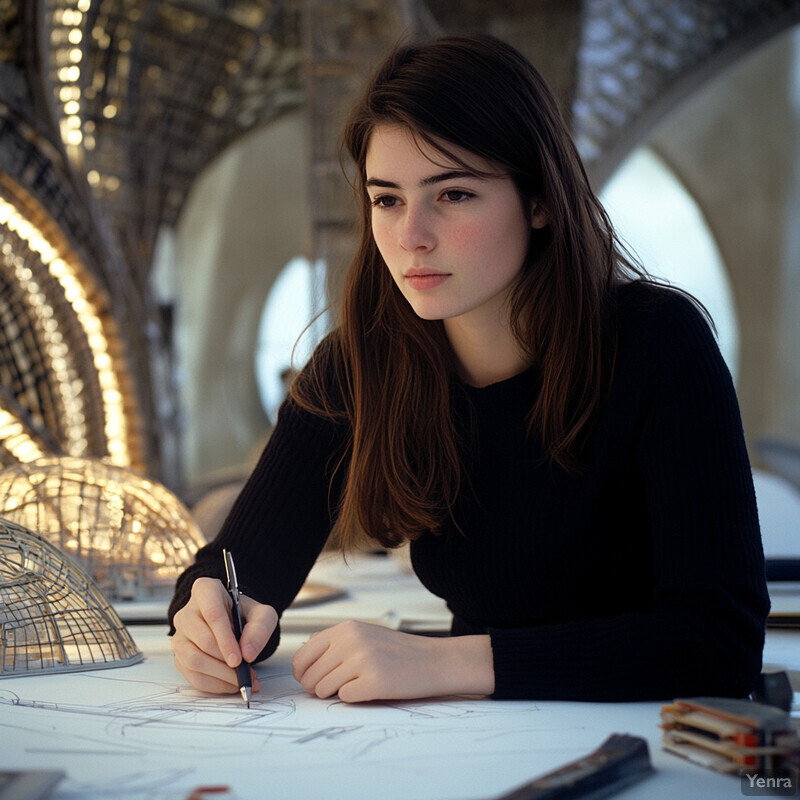 A young woman works on a project at an industrial setting