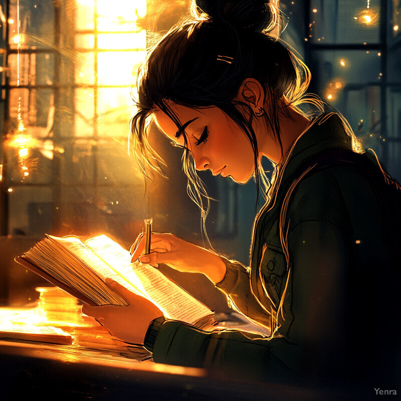 A woman reads a magical book