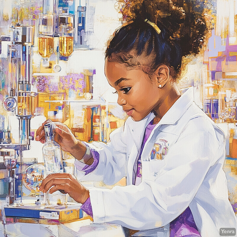 A young girl conducts scientific experiments in a well-equipped laboratory.