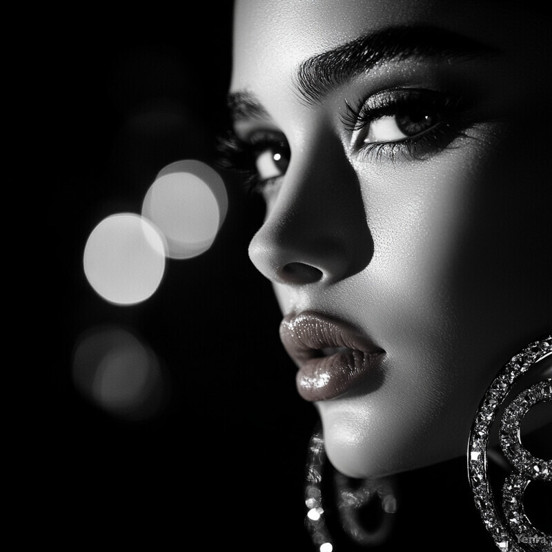 A close-up of a woman's face, possibly a model or actress, showcasing her beauty and elegance.