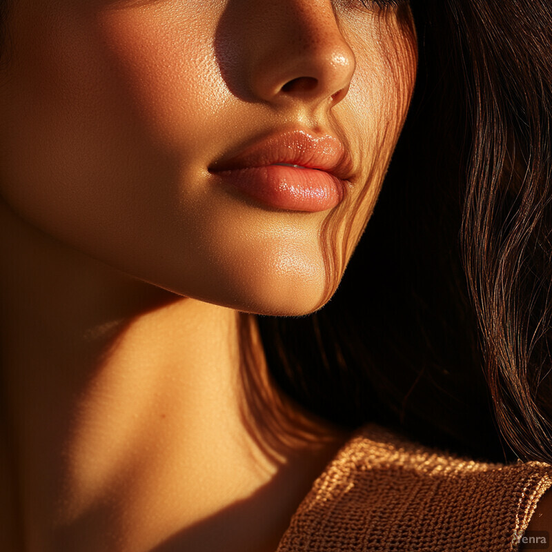 A close-up portrait of a woman's face, showcasing her smooth skin tone and natural lighting.