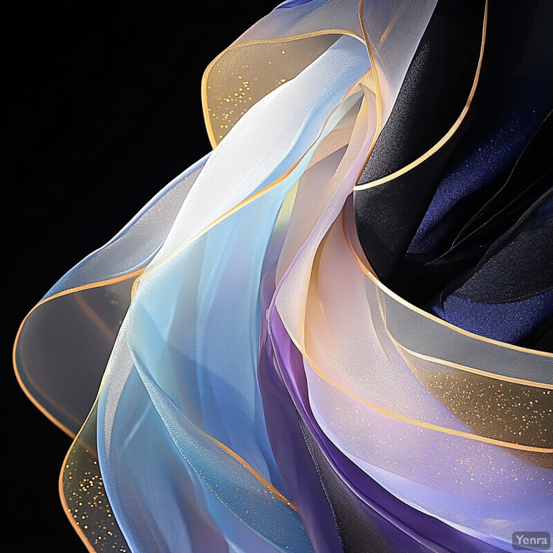 A captivating display of flowing, translucent fabrics in various shades of blue and purple.