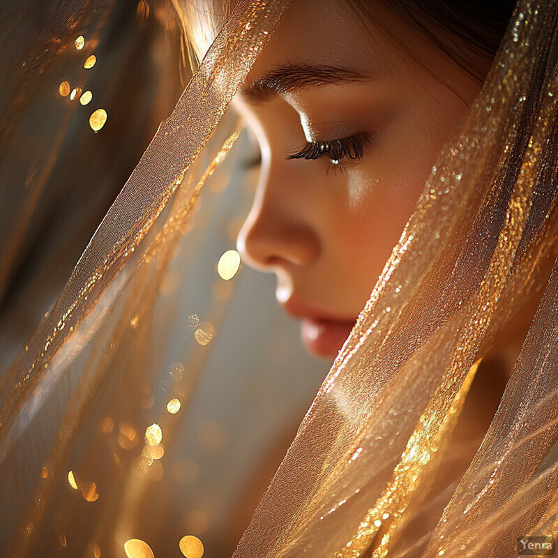 A woman's portrait featuring a golden veil