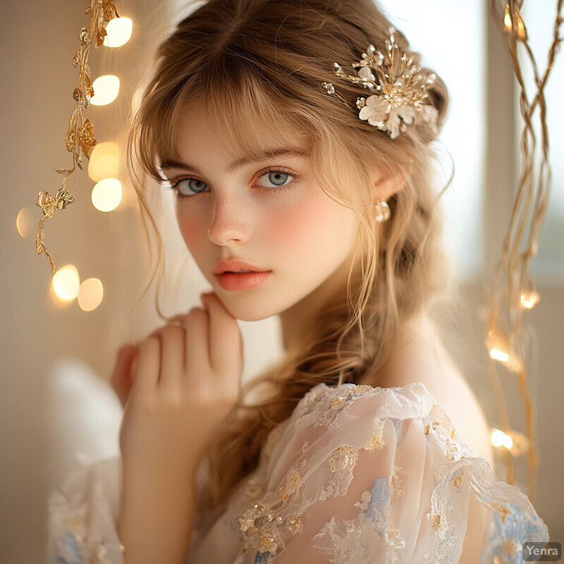 A young woman in a white dress poses for a photo, possibly at a wedding or formal event.