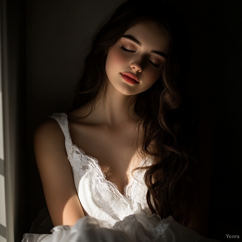 A serene and intimate scene of a woman in a white dress