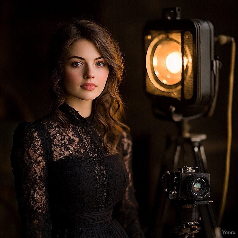 Young woman in black lace dress posing for a photo shoot