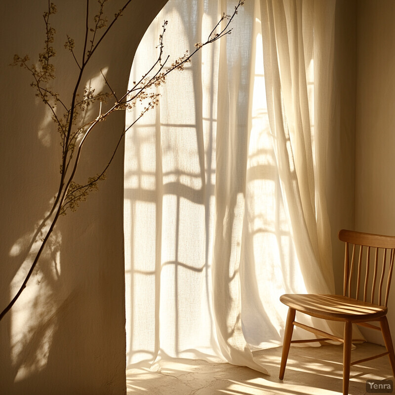 A serene and peaceful room bathed in soft, warm light from a window.