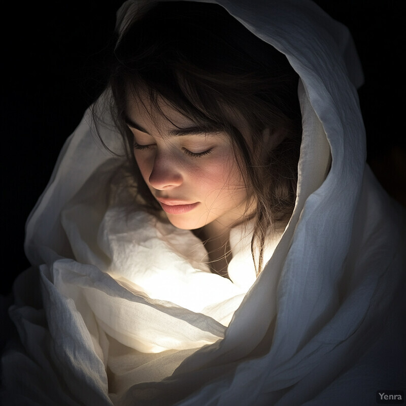 A serene portrait of a woman with her eyes closed, bathed in soft light.