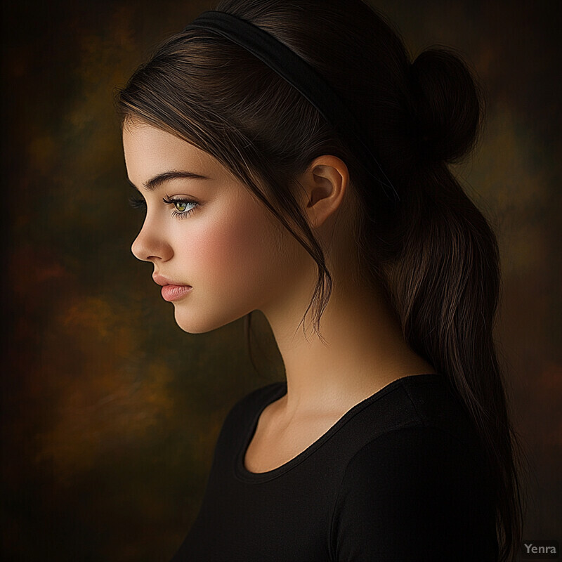 A young girl's thoughtful expression captures the viewer's attention in this serene portrait.