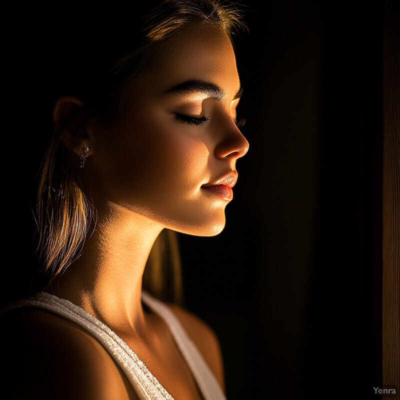 A serene portrait of a young woman in soft light