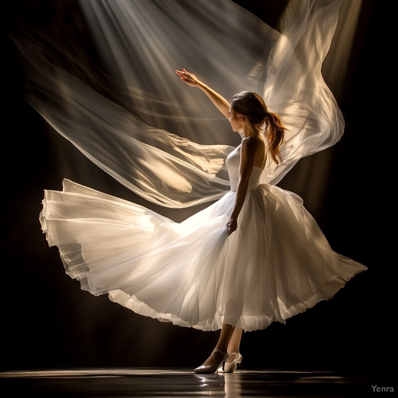 A woman dances on stage in a stunning white dress