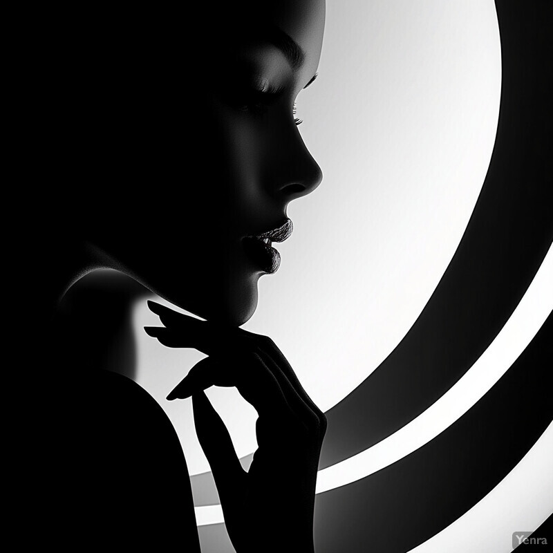 A black-and-white silhouette of a woman's head and shoulders against a white background.