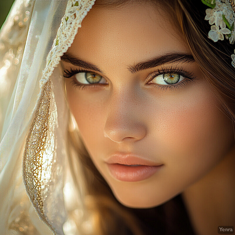 A woman's portrait featuring a beautifully designed veil