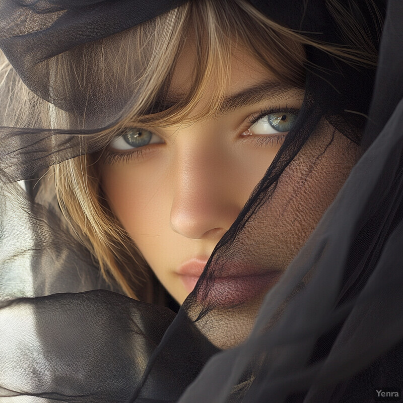 A woman's face partially obscured by a black veil