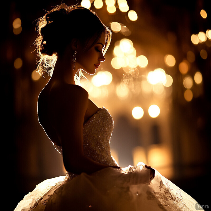 A woman poses in a formal gown