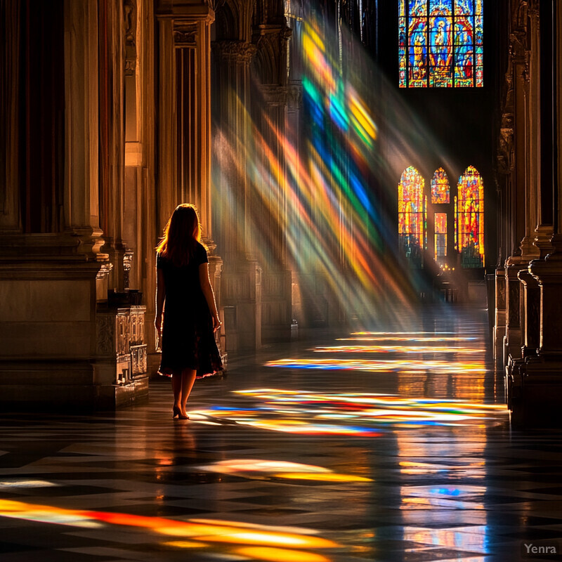 Woman standing in a grand cathedral or church